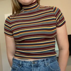 Garage striped mock neck tee